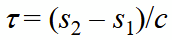 <p>time delay between two coherent waves because they travel different distances s1 and s2</p>