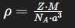 <p>Z: number of atoms per unit cell</p><p>M: molar mass in (g/mol)</p><p>NA​ = Avogadro’s number 6.022 × 10²³ particles/mol</p><p>a = edge length (cm)</p><p>What is the final unit: g/cm³</p>