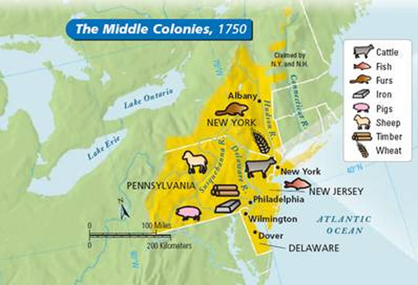 <p>Group of American colonies made up of Pennsylvania, Delaware, New York, and New Jersey. These were characterized by fertile river valleys, being the "bread basket" of the colonies, diversity, and harbors such as Philadelphia and New York City. The main goods here were lumber and fur</p>