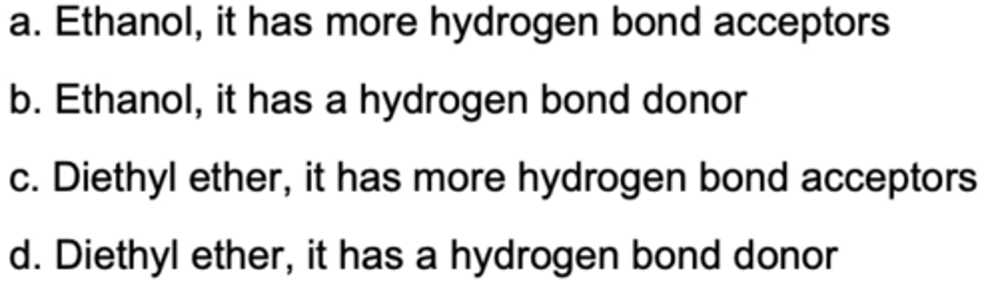 <p>Which is more soluble in water: ethanol or diethyl ether</p>