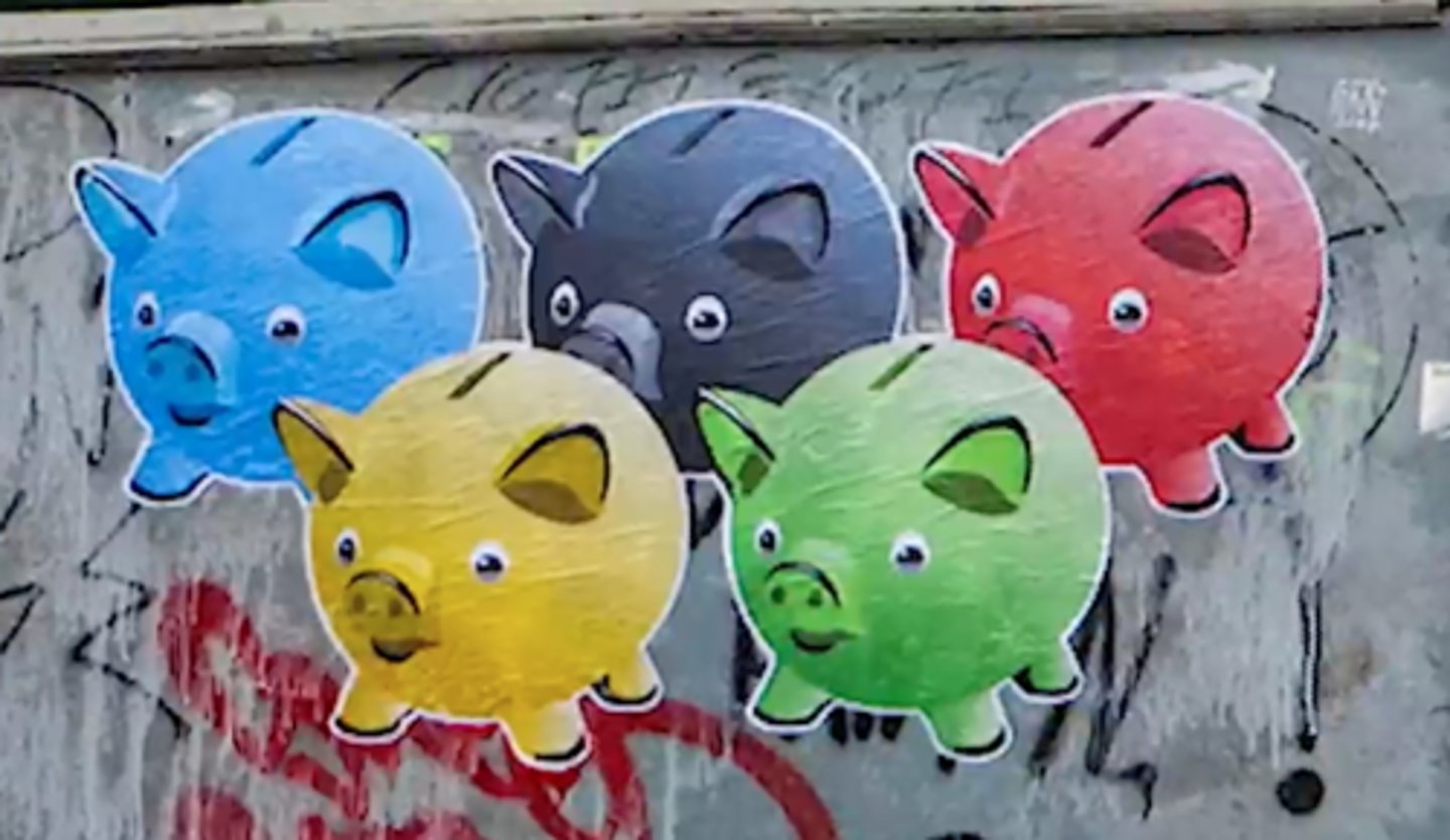 <p>Work is often in the form of paste ups and</p><p>criticizes government spending and</p><p>corruption. This may take the form of piggy</p><p>banks in the colors of the Olympic rings or</p><p>in this instance, a Sochi Olympic glove</p>
