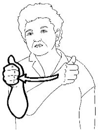 Point at the people to whom you are referring
with the "thumbs up" sign, or in front of you from
one side to the other if they are not all nearby