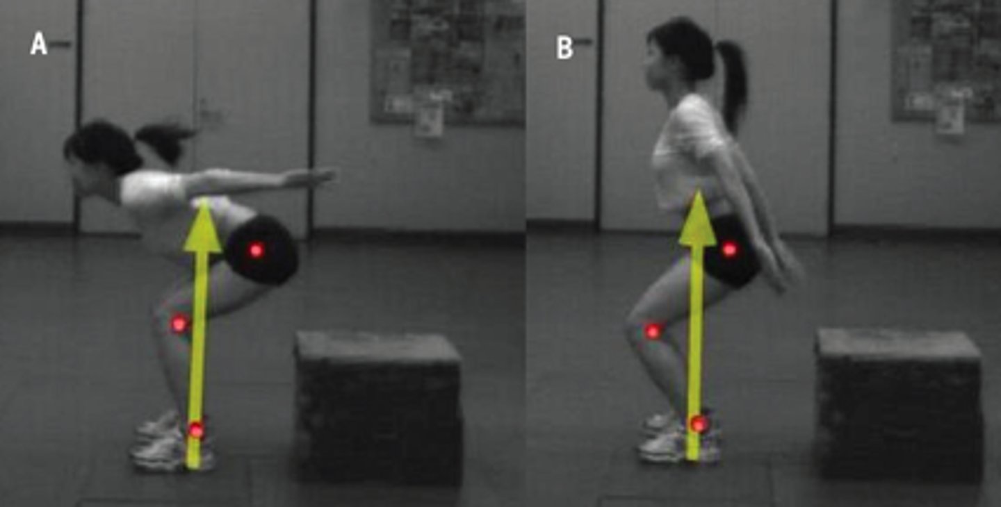<p>In which picture will there be more force acting on the knee? A or B?</p>