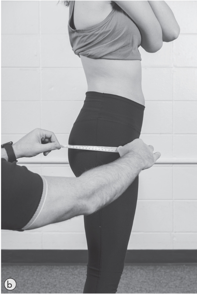 <p>measured from the side </p><ul><li><p>instruct the client to hold the tape while you measure around </p></li></ul>