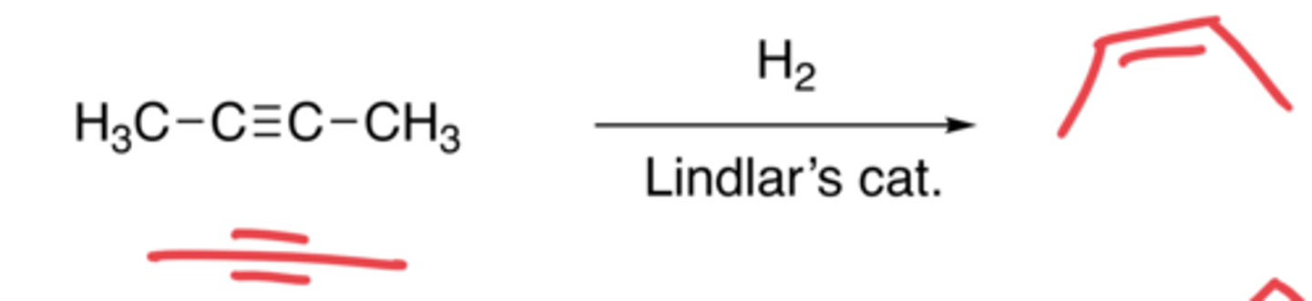 <p>- The addition of H molecules</p><p>- Syn-addition</p><p>- Makes a cis alkene</p>