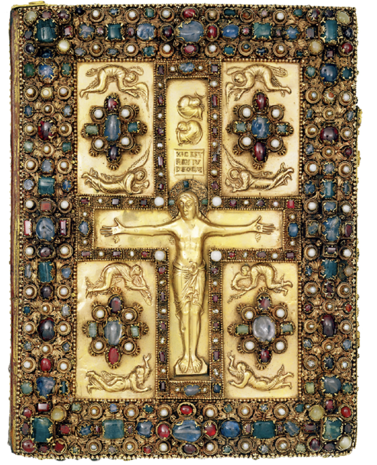 <p><span>Which of the following terms describes the use of precious metals and gems on the cover of the Lindau Gospels?</span></p><ul><li><p>mosaic</p></li><li><p>treasure binding</p></li><li><p>codex</p></li><li><p>cloissone enamel</p></li></ul><p></p>