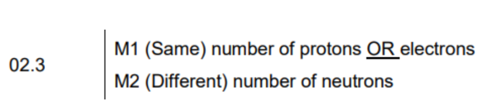 <ul><li><p>same atomic number </p></li><li><p>different mass number </p></li></ul><p></p>