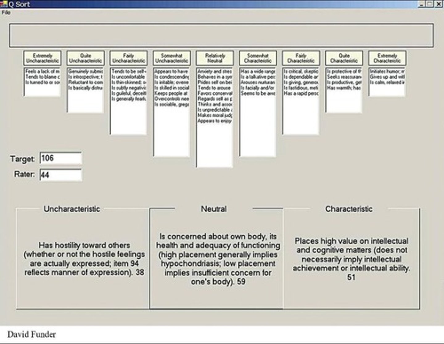 <p>Other raters express judgments of someone else's personality by sorting into 9 categories!</p>