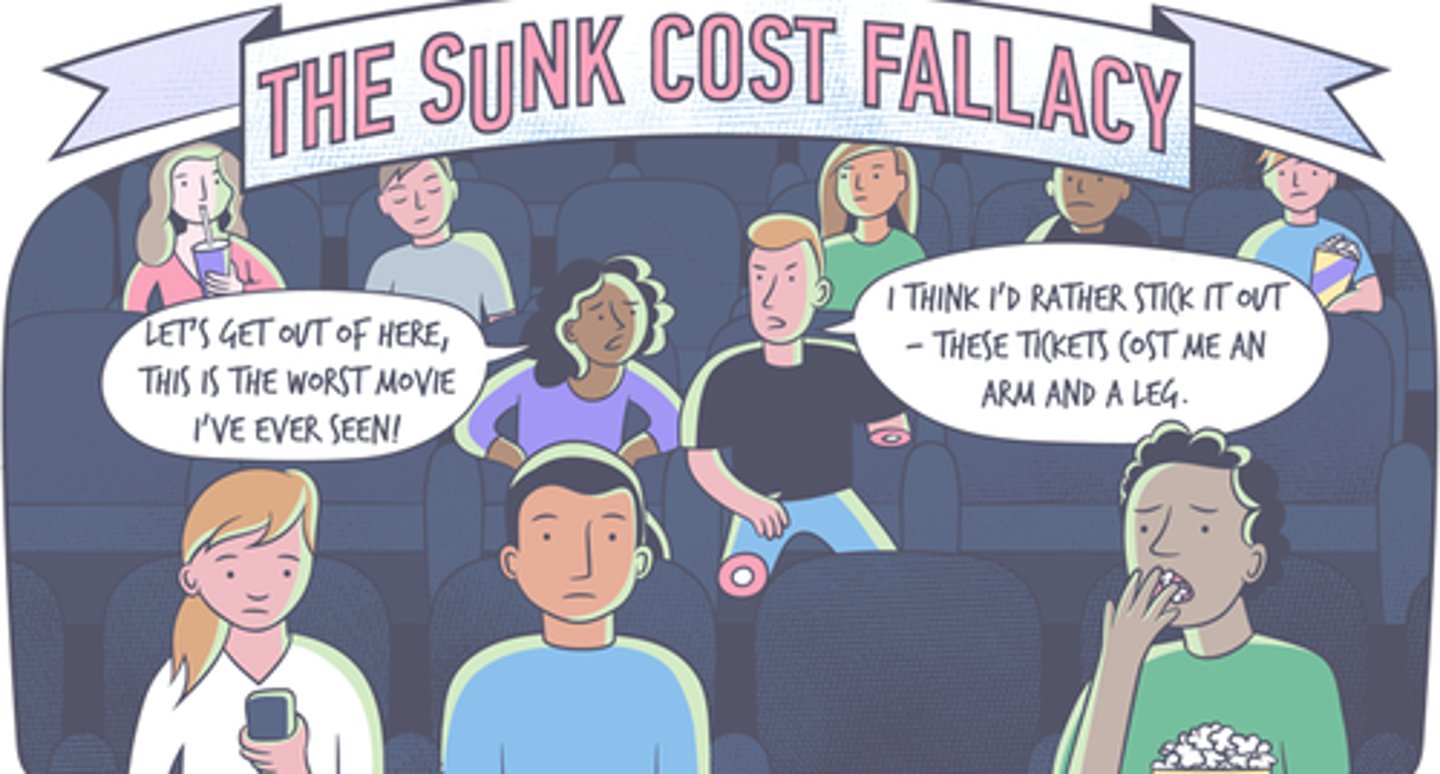 <p>the tendency to continue with a decision we've invested resources into even if the costs outweigh the benefits</p>