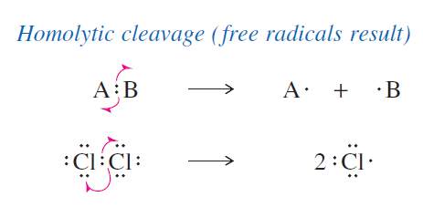 <p>explain what a homoloytic cleavage is </p>