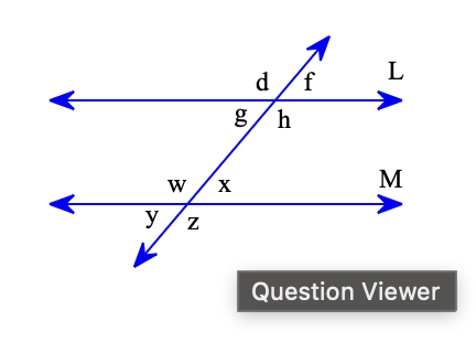 <p><span style="background-color: transparent !important;"><span>Assume that lines L and M are parallel. Find a pair of acute, alternate exterior angles.</span></span></p>