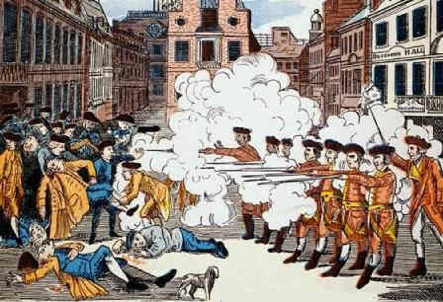 <p>British soldiers fired into a crowd of colonists who were teasing and taunting them. Five colonists were killed. The colonists blamed the British and the Sons of Liberty and used this incident as an excuse to promote the Revolution.</p>