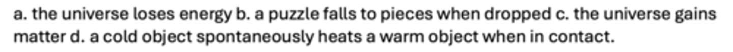 <p>Which outcome breaks the second law of thermodynamics?</p>
