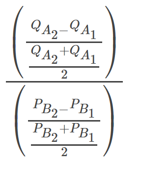 <p>(Percentage Change in Quantity Demanded of Good A) / (Percentage Change in Price Demanded of Good B)</p>