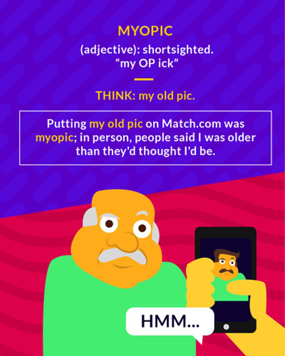 <p>(adj.) short-sighted</p>