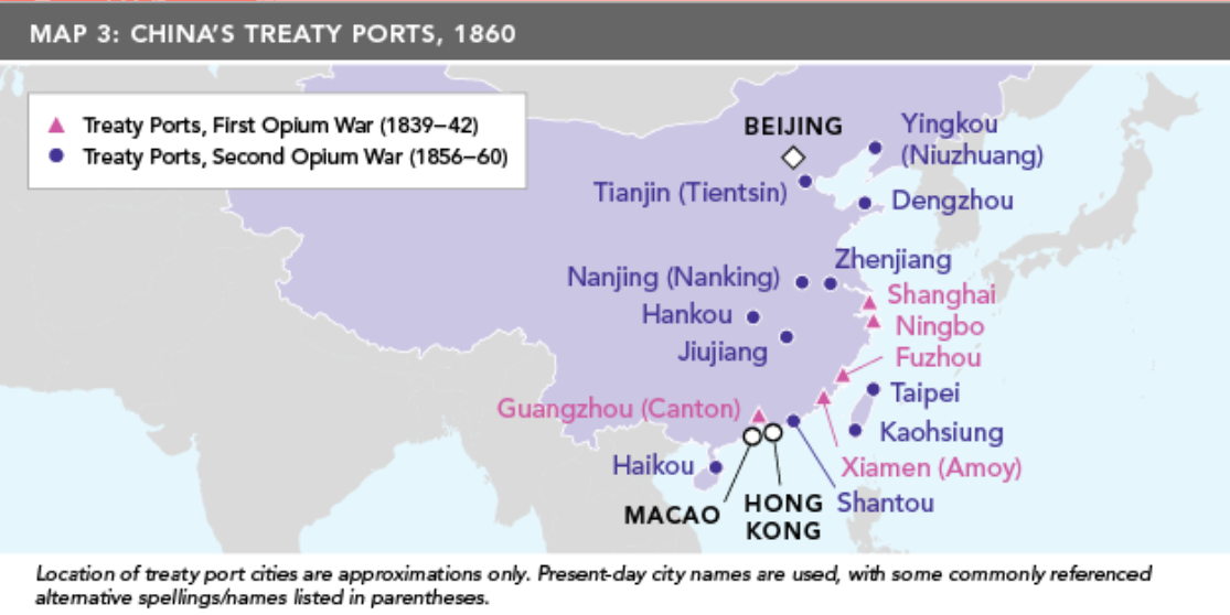 <p>China suffered successive defeats and eventually signed the Treaty of Nanjing. This was a significant turning point as it granted the British advantages:</p><p>British were not subject to Chinese courts; Hong Kong became British; access to 5 important ports for trade and abolition of Cohong system; reparations payments; ‘Most Favoured Nation’ status (economic favour)</p><p>Australian historian Gwendda Milston: ‘...to the English it was not a war about opium, but a war to establish their right to trade under conditions they were accustomed to elsewhere.’</p><p>The First Opium war was the start of what became known as China’s ‘Century of Humiliation’, which didn’t end until the CCP’s victory in 1949.</p>