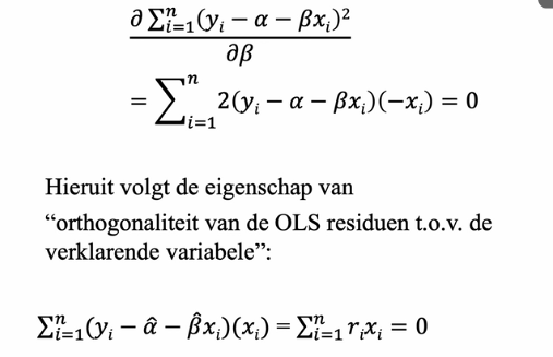 <p>orthogonaliteit van de OLS residueen tegenover de verklarende variabelen (deels assumptie A2) </p>