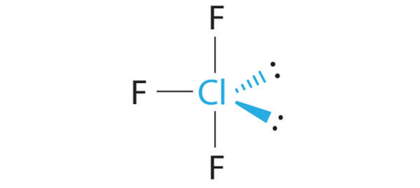 <p>2 lone pairs</p><p>T-shaped</p><p>88°</p>