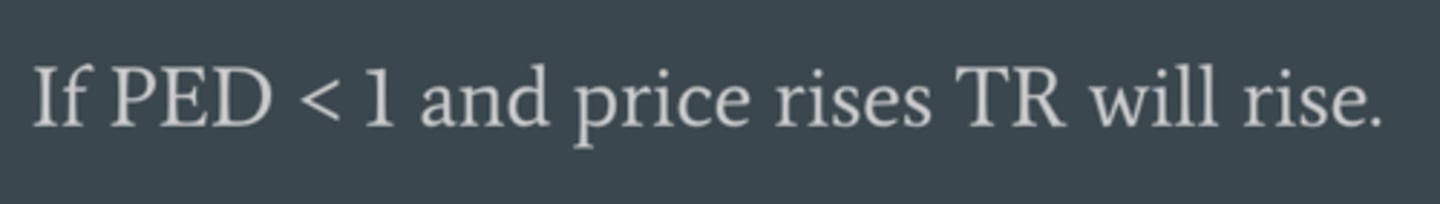 <p>increase in price, decrease in quantity demand = increase in TR</p>