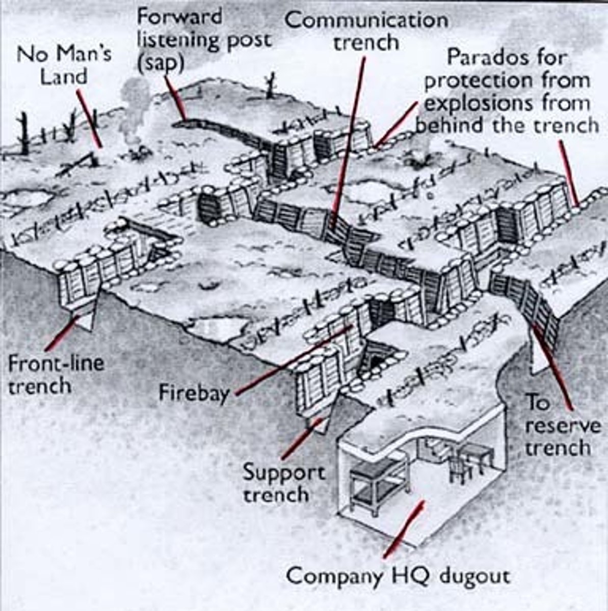 <p>A strip of land beween the trenches of opposing armies along the Western Front during WW1</p>