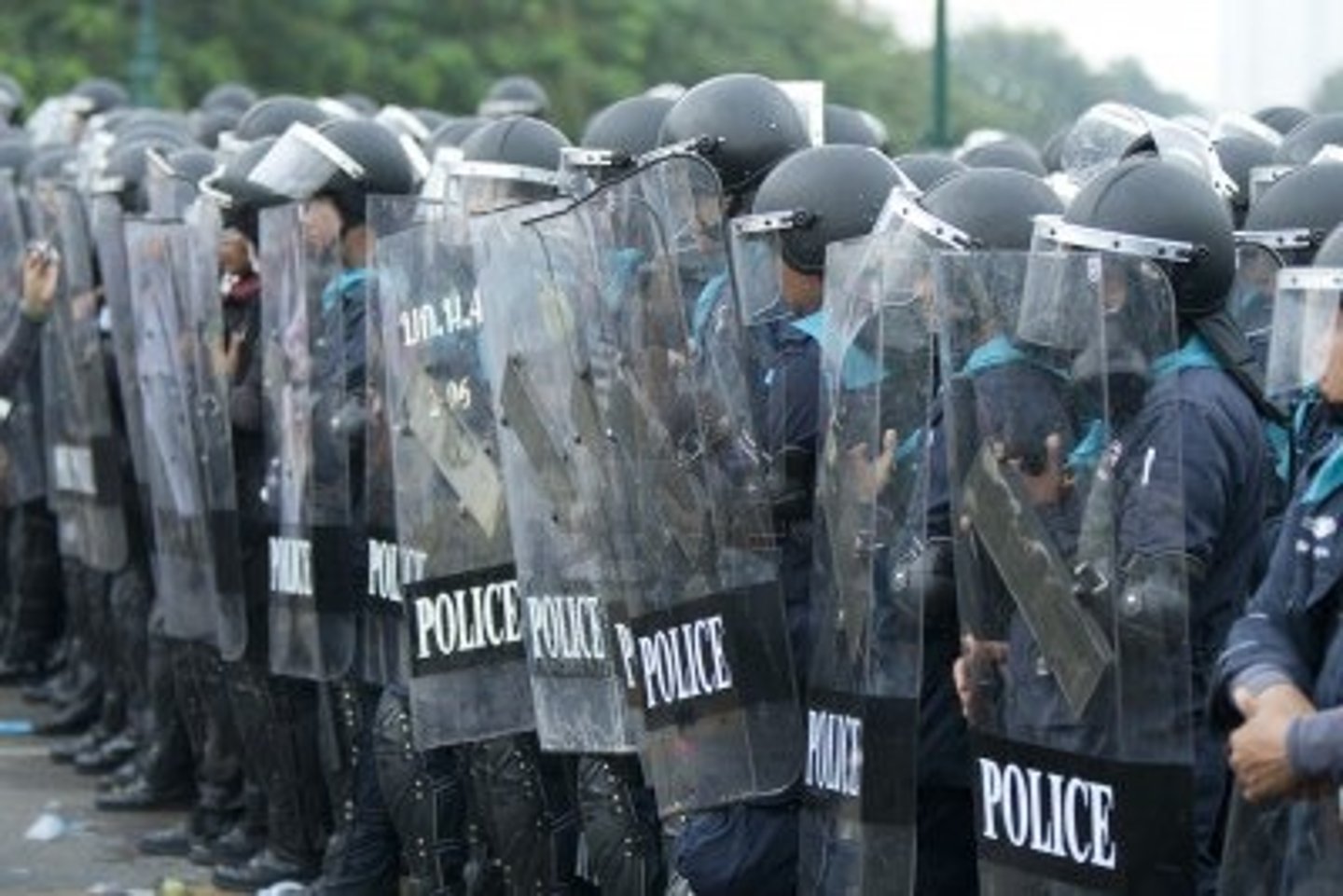 <p>(v.) to stop by force, put down</p>