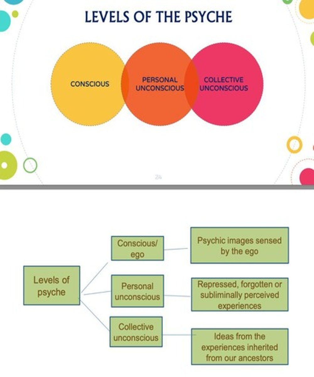 <p>Freud's three levels: unconscious, preconscious, conscious.</p>