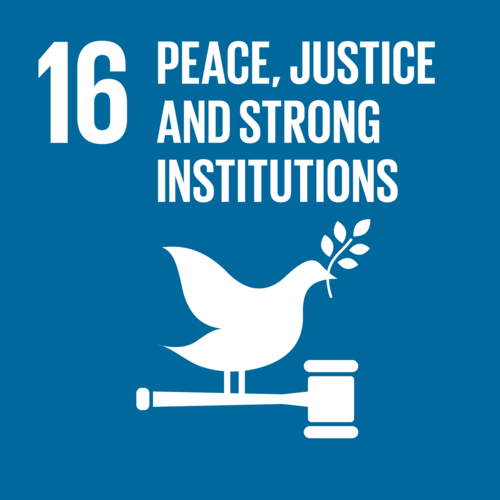 <p> Peace, Justice and Strong Institutions</p><p>Aims to build peaceful and inclusive societies that respect human rights and reduce violence and strengthen laws. Aims to work with governments and communities to fund sustainable solutions to conflict</p>