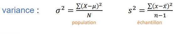 <p>même calcul que l'écart moyen, mais au lieu d'utiliser une valeur absolue (pas idéale pour des raisons mathématiques), on utilise les écarts au carré pour éviter que la valeur soit négative</p>