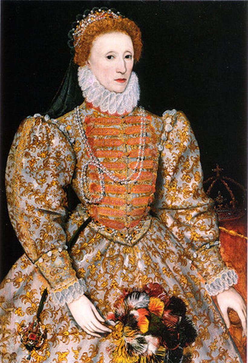 <p>a. Queen<br>b. England<br>c. The daughter of Henry VIII and the last Tudor of the Tudor Dynasty. She was Protestant unlike her sister, Mary, that came before her. She kept her religion secret from the world until she became queen. She was a smart politician who never got married claiming she was "married to her people". She had her relative, Queen Mary of Scots, executed and she defeated the</p>