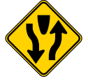 <p>Divided Highway Begins or Ends sign</p>