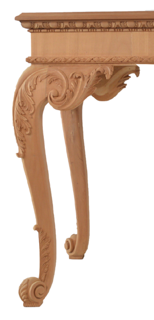 <p>Carved foot terminating a leg and taking a form of an outward and upward turning scroll</p>