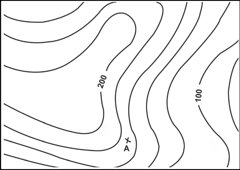 <p>What is the elevation of point ‘A’ on the image?</p>