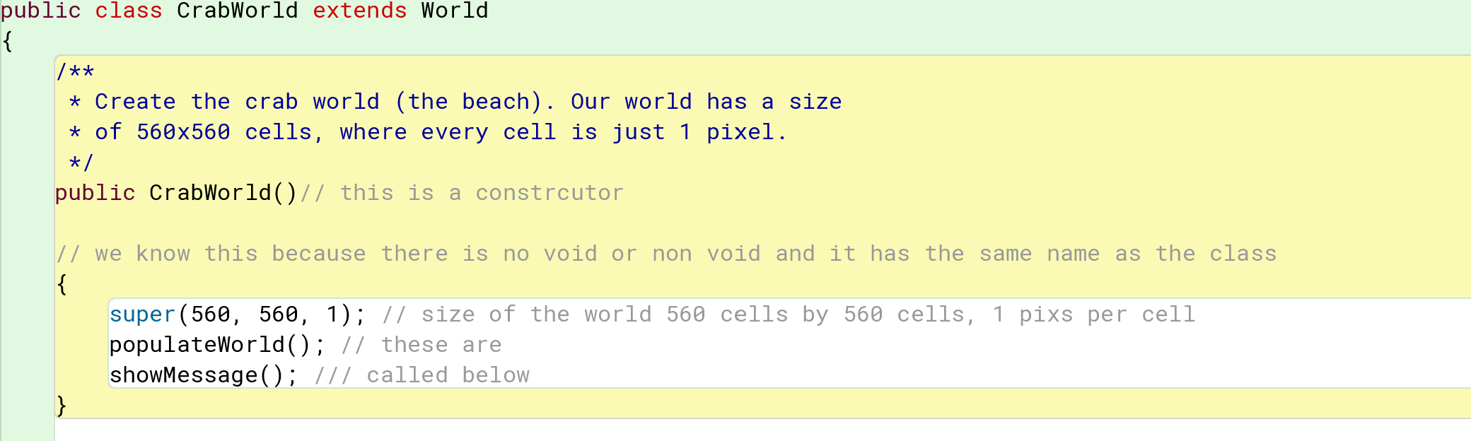 <p>Looks similar to a method but has some difference: </p><p>-Constructor has no return type specified between the keyword “public” and the name</p><p>-the name of a constructor is always the same as the name of the class</p><p>It is always automatically executed whenever an instance of this class is created</p>