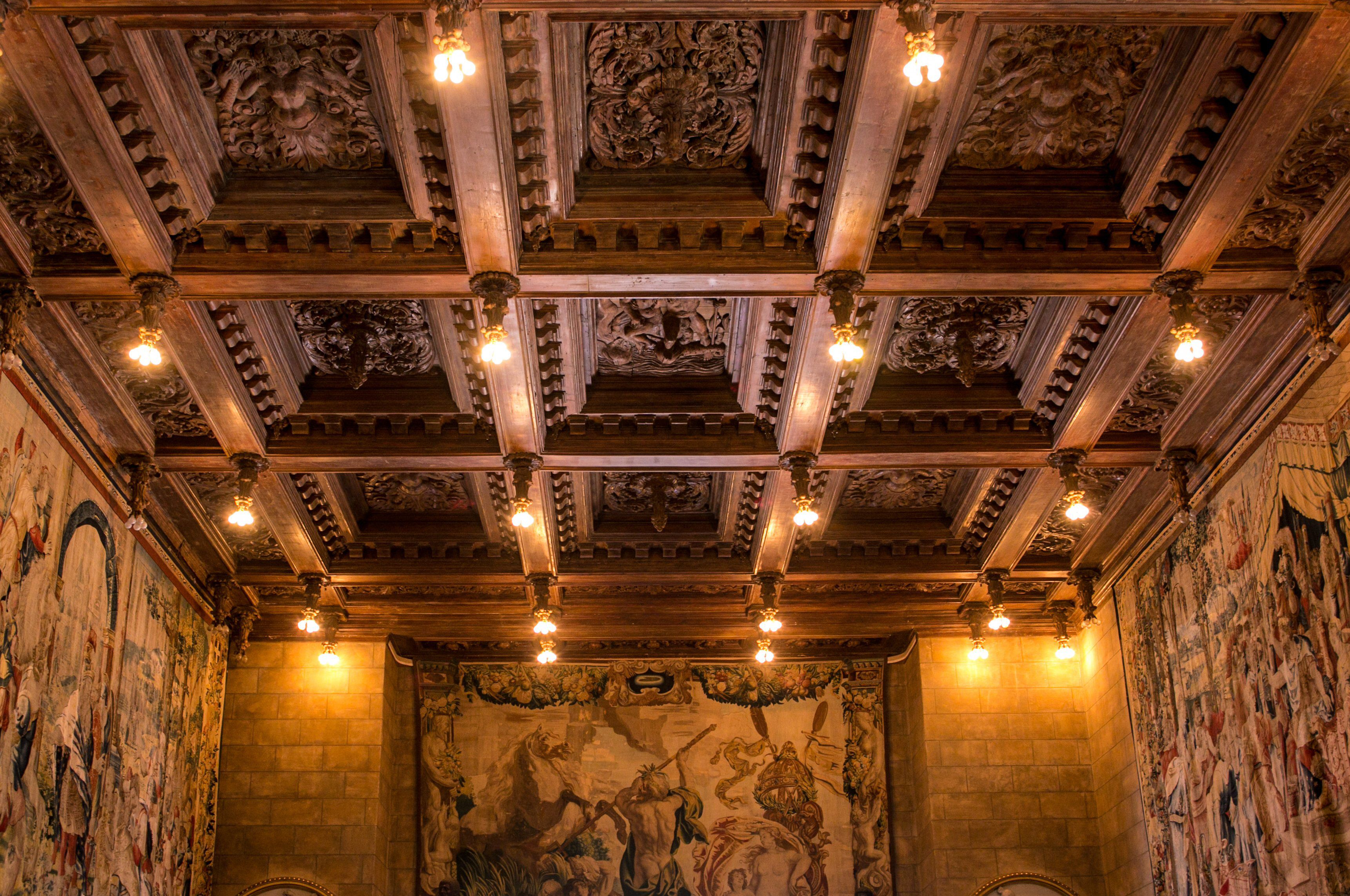 <p>A coffered ceiling is a pattern of sunken panel in a cieling. </p><p>Example of <em>Ornate</em></p>