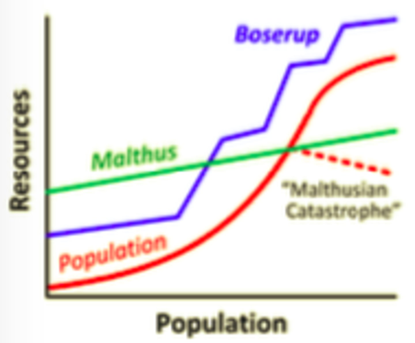 <p>Developed by Ester Boserup. The more people there are, the more hands there are to work, rather than just more mouths to feed. Boserup also argued that as population increases, more pressure is placed on the existing agricultural system, which stimulates invention resulting in more food production.</p>