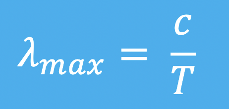 The **peak emission wavelength** of an object depends on the object’s temperature

* λmax: peak wavelength
* T: object’s temperature (units: K)
* C: a constant equal to 2898 μm K