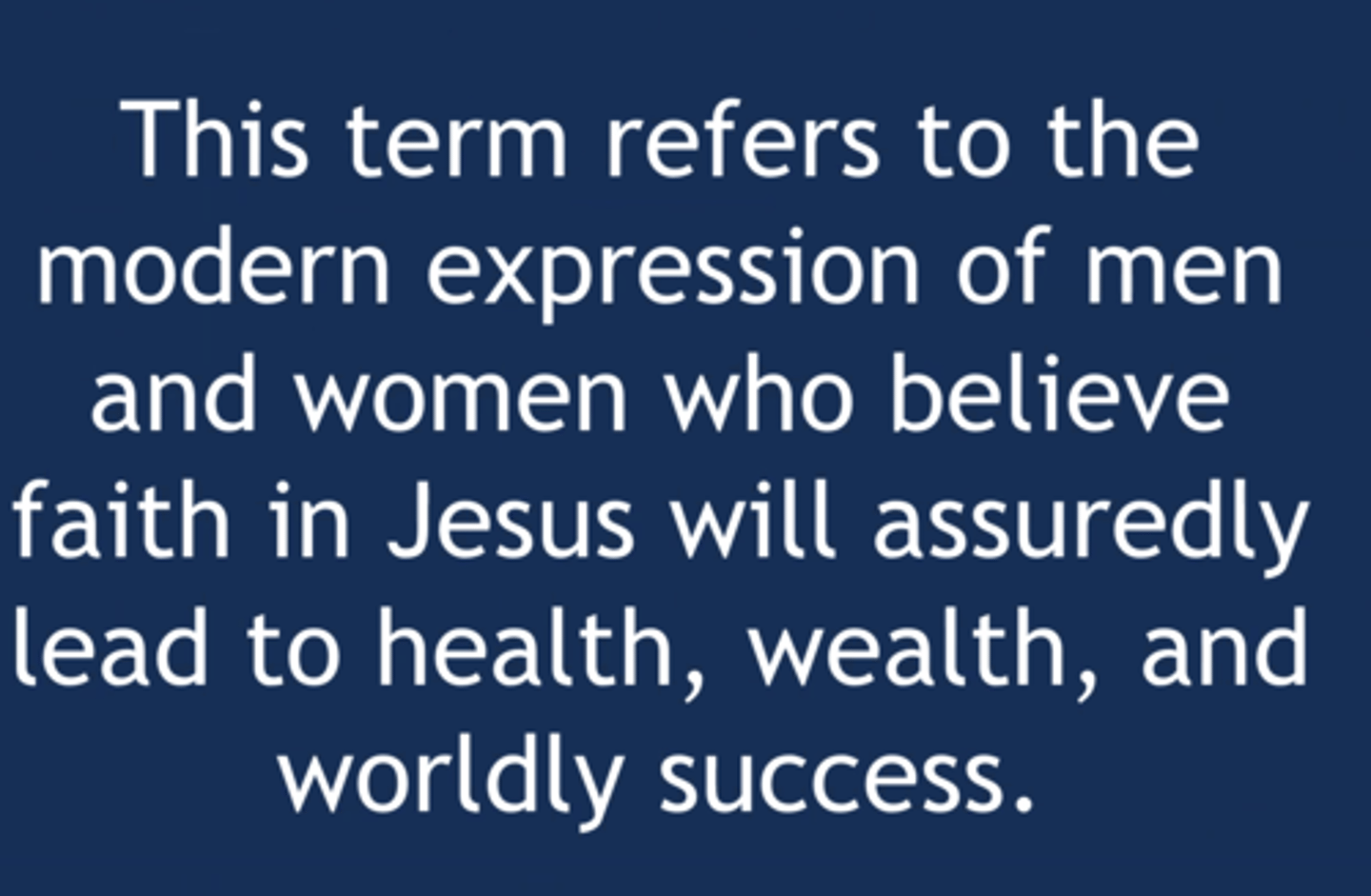 <p>- Developed in mid-20th Century in US within the Pentecostal tradition</p><p>- Now an international movement</p><p>- Teaches that Christian beliefs & practices will be rewarded by God through material prosperity & physical wellbeing</p><p>- Members are expected to give generously to evangelistic work & some churches are also involved in social projects</p>