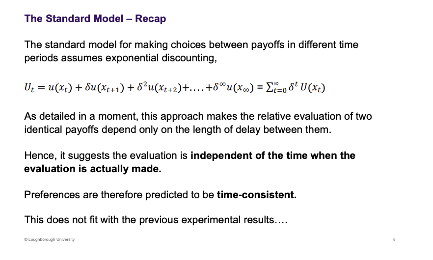<p>Utility today isn't discounted, anything tomorrow will.</p><p>&nbsp;</p><p>A and D choice doesn’t fit with the model.</p>