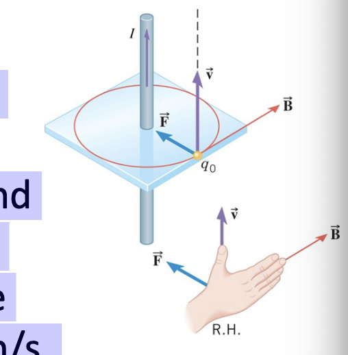 <p>The long straight wire carries a current of 3.0 A. A particle has a charge of +6.5x10-6 C and is moving parallel to the wire at a distance of 0.050 m. The speed of the particle is 280 m/s. Determine the magnitude and direction of the magnetic force on the particle.</p>