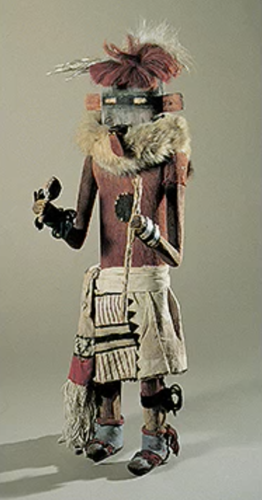 Zuni/Pueblo culture. Supernatural beings called Kachina enter the community at important times to bring blessings. Tamtam Kushokta is portrayed in this doll