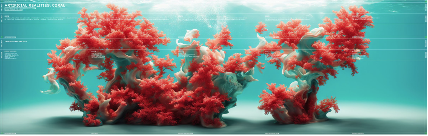 <p>Refik Anadol - 2023</p><p>contemporary computer artist</p><p>superstar of AI algorithmic generated art right now</p><p>generates coral structures based on millions of pictures of actual coral structures</p>