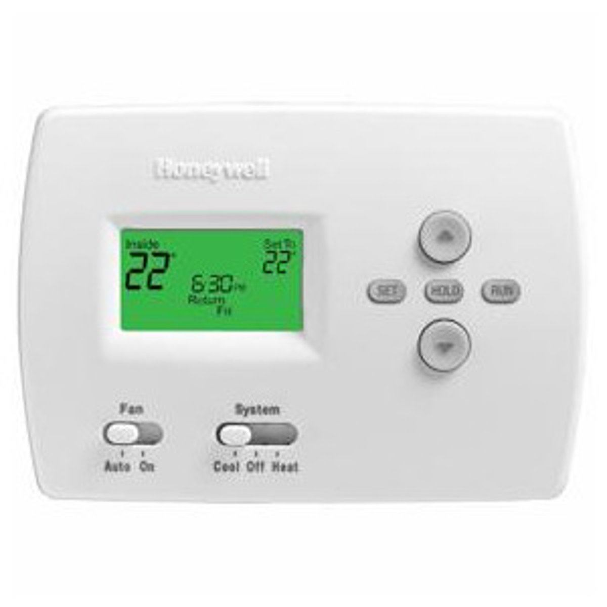 <p>a device that responds to temperature changes in order to maintain its set position. It can be lowered in the winter to conserve energy (less natural gas combustion in furnace)</p>