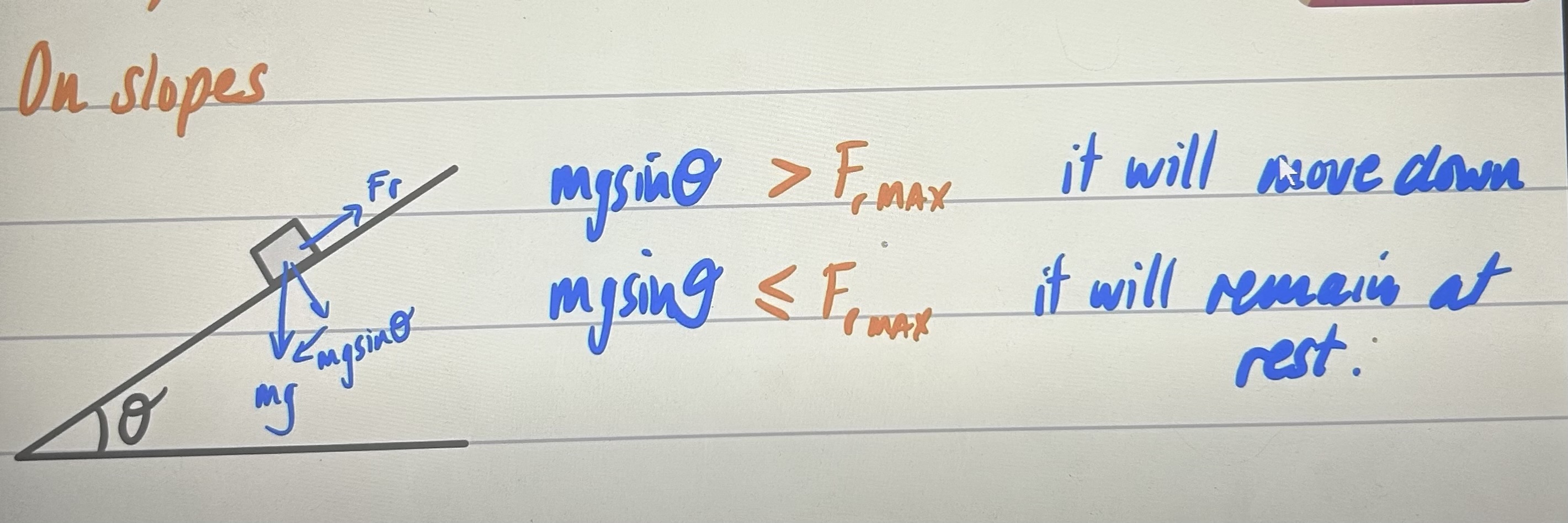 <p>always opposes the direction of motion/it’s about to move in</p><p>if static, Fr &lt;= muR</p><p>if limiting equilibrium/dynamic Fr = muR</p><p>0 &lt;= mu (mu is generally &lt; 1, &lt; 4)</p><p></p>