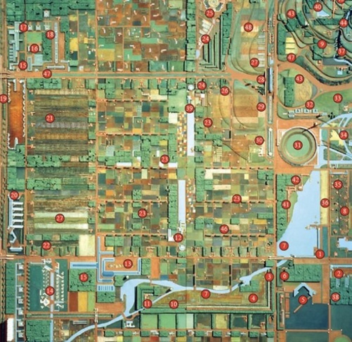 <p>Figure G - Identify the image</p><p>a. Radiant city</p><p>b. Gridiron</p><p>c. Garden City</p><p>d. Broadacre City</p>