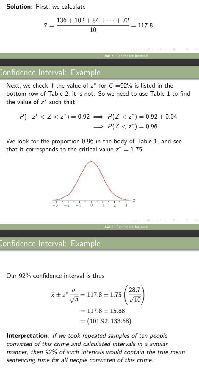 <ol><li><p>Calculate the critical value z*</p></li><li><p>Determine the standard error of the mean</p></li><li><p>Construct the confidence interval using the formula </p></li></ol><p></p>