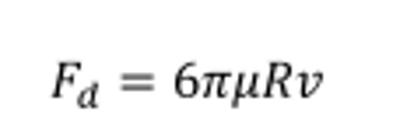 <p>Describes the force drag acting on a particle being proportional to the radius of the particle.</p>