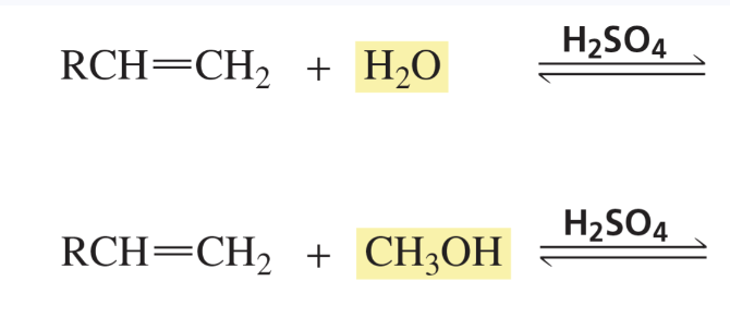 <p>Acid-catalyzed addition of water and alcohols</p>