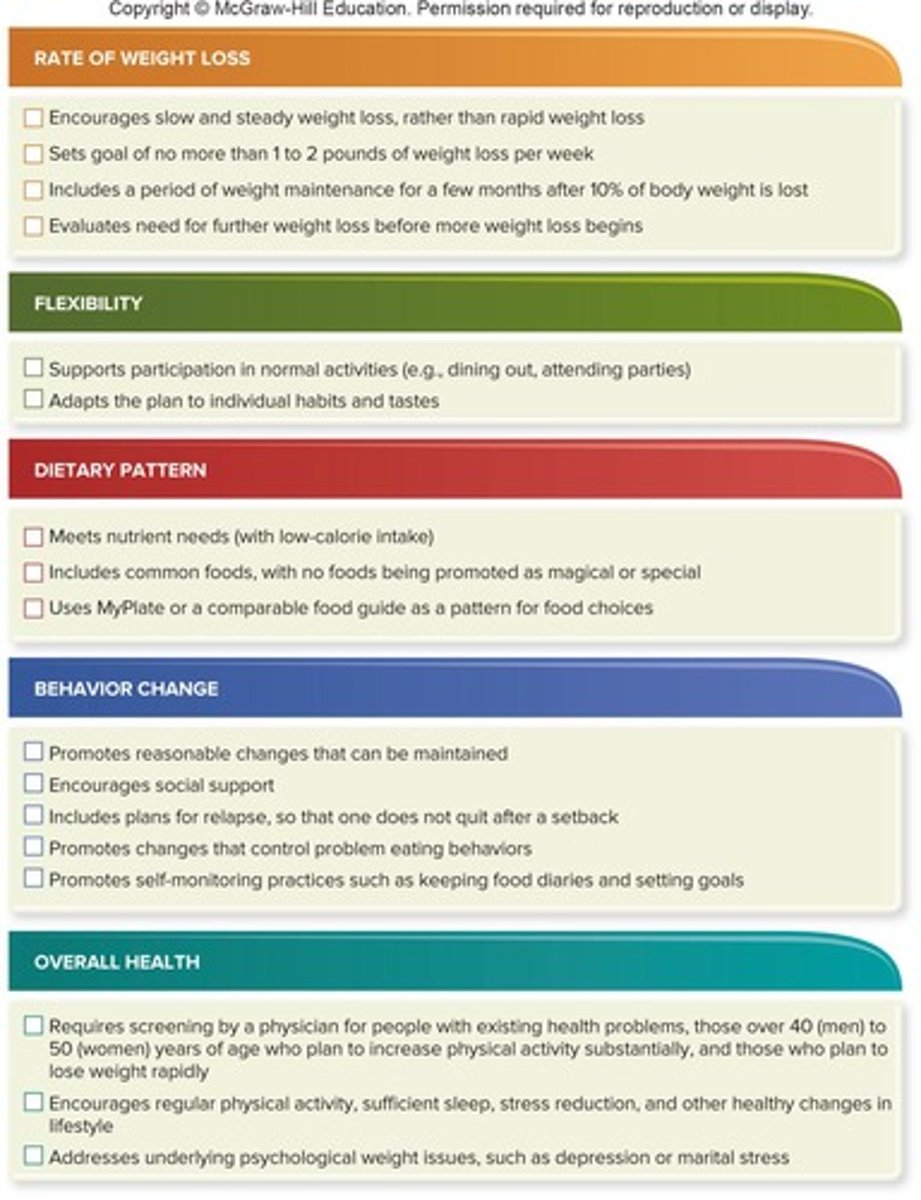 <p>Decrease calorie intake by approximately 500 kcal per day, increase physical activity to over 150 minutes of moderate-intensity aerobic activity each week, and make positive behavior changes.</p>