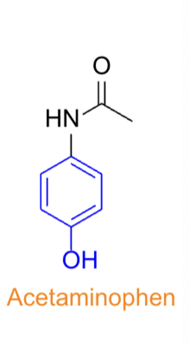 <p>- TC: analgesic &amp; antipyretic</p><p>- PC/MOA: unclear, may involve actions at TRPV1 vanilloid &amp; cannabinoid receptors</p><p>- CC: substituted phenol</p>