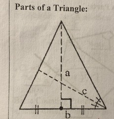 a: height
b: base (midpoint) 
c: angle bisector